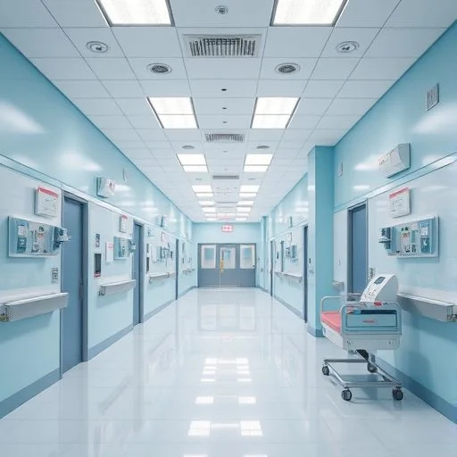 Futuristic medical facility interior with soft light